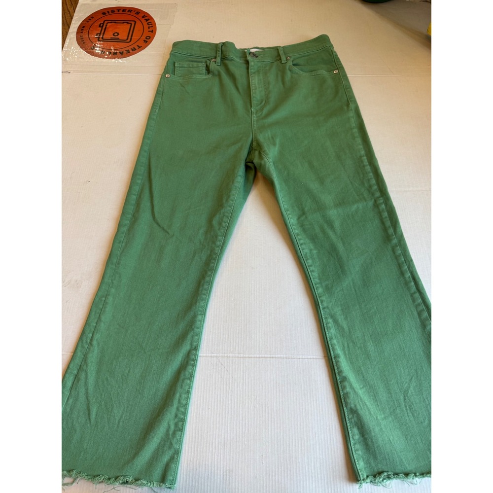 LOFT Womens High Rise Wide Leg Frayed Hem Jeans Green Size 28/6